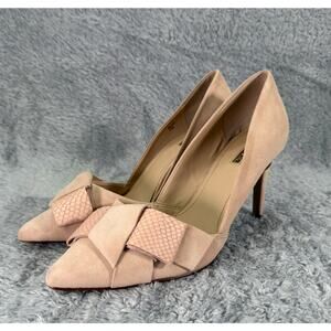 Tahari Betsy Suede Pumps Blush Pink Bow Women's Size 11 Dress Shoes Heels